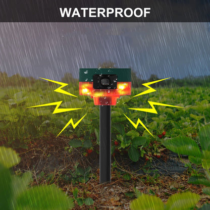 HULPPRE Solar Outdoor Motion Sensor Alarm-Dog Barking&Gunshot Sound,Support Recording,130db Loud Noise Maker,13 Kinds of Sound Strobe Light with USB,Say Goodbye to The Intruders