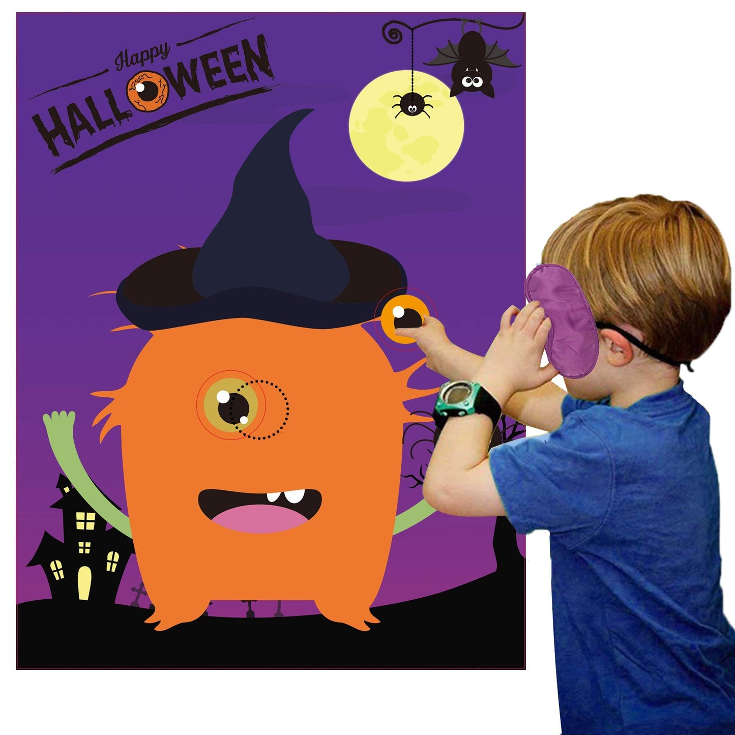 Funnlot Halloween Games for Kids Party Halloween Party Games for Kids Pin The Eye on The Monster Game Halloween Party Games Activities Halloween Pin The Tail (Pin The Eye on The Monster)