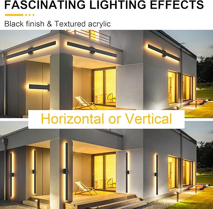 Outdoor Lights 2 Packs,Modern Outdoor Wall Light Fixture Long Strip LED Wall Sconce IP65 Anti Rust 3000K 4000K 6000K Exterior Wall Mount Lights for Entrance, Hallway, Garage, Porch(3CCT)