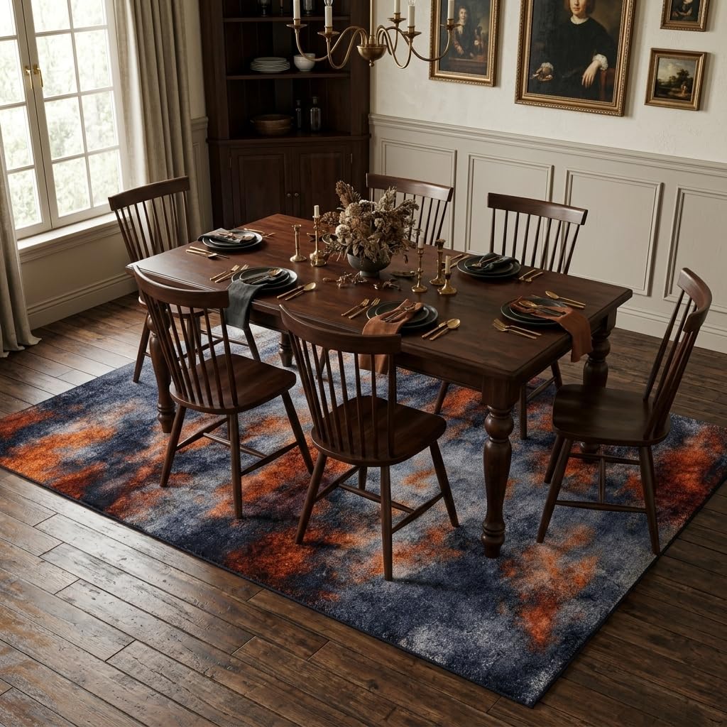 ERYATOU 5x7 Area Rug, Modern Abstract Smoke Cloud Area Rug in Orange and Gray, Washable Non-Slip Low Pile Soft Friendly Carpet for Living Room, Bedroom, Study Room