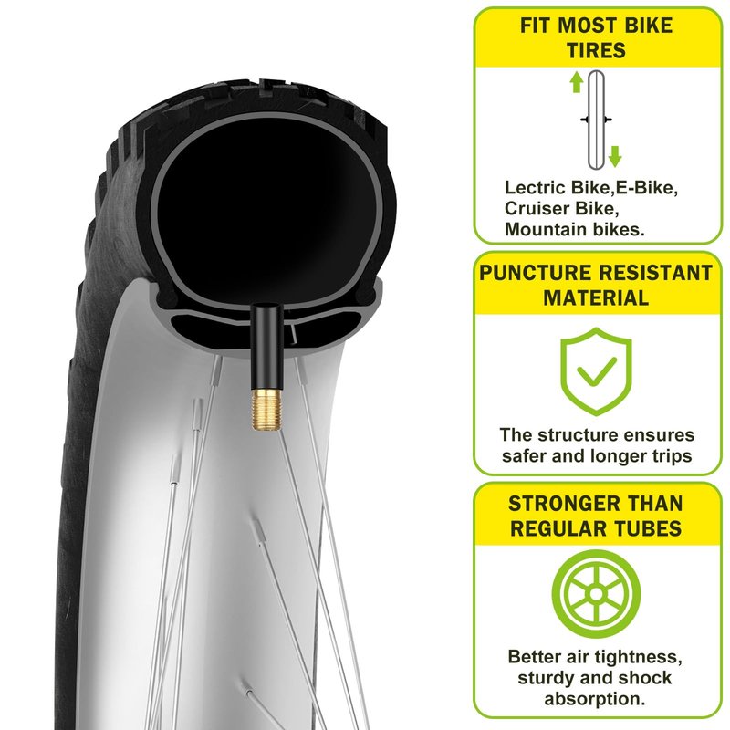 Hydencamm 4 Pack 26x4.0 Fat Bike Tube, 26'' x 3.5/4.0 AV Schrader Valve, Premium Butyl Fat Tire Tube 26x4 with 2 Tire Levers, 26x4 Tube Compatible with Mountain, City and Road Bikes, E-Bike, Fat Bike