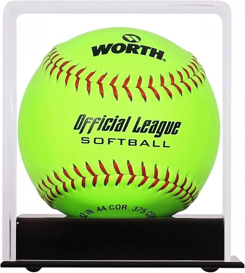 UV Protection Softball Display Case - Clear Cube for 12-Inch Balls | Black Plastic Stand