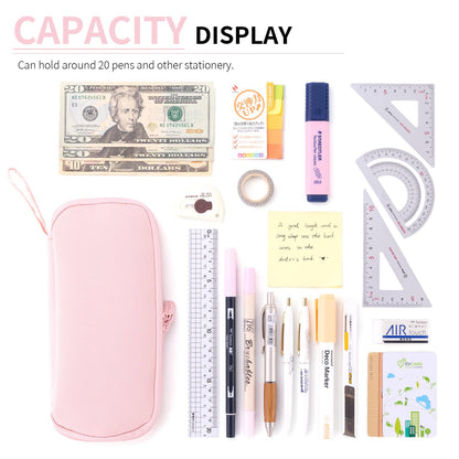 ANGOOBABY Pencil Case Wide Opening Durable Pen Pouch Lightweight Portable Pencil Bag with Handle for School Teen Girl Boy Men Women Adults Pink