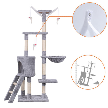 Cat Tree, 145cm Cat Scratching Post Multi-Level Stable Climbing Tower with Ladder, Indoor Pet Activity Furniture Play House for Kitty Kitten