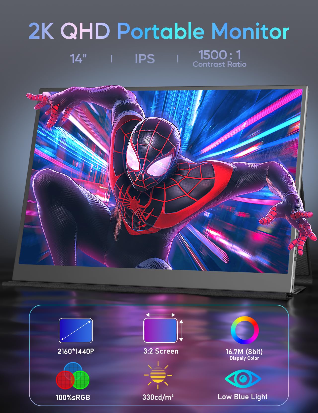 4K Portable Monitor 13.3" 3840 x 2160 UHD USB-C HDMI Laptop Monitor, 100% sRGB IPS Computer Gaming Display HDR Travel Monitor w/Speakers for Laptop Xbox PS5 Switch PC Phone