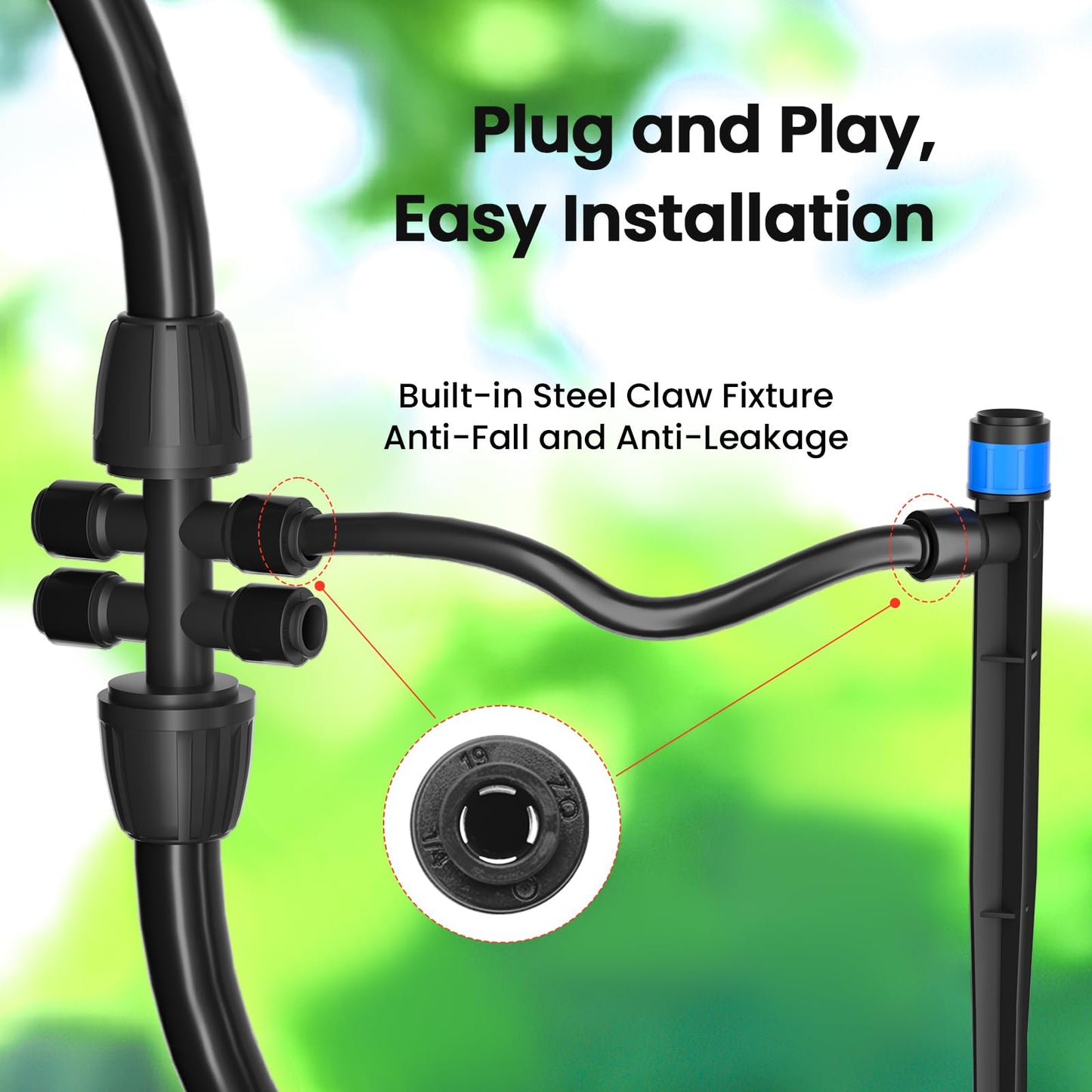 MIXC Drip Irrigation System,Quick Connector Garden Watering System Automatic Sprinkler System Kit for Lawn Raised Bed Greenhouse Plant Watering System (16FT Main Tube+ 79FT 1/4'' Tube)