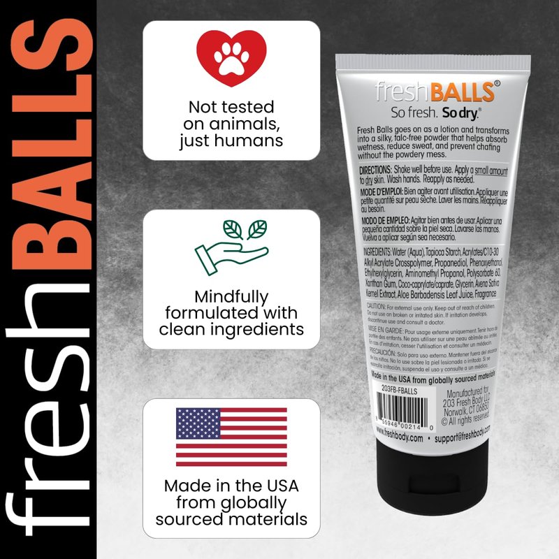 FRESH BALLS Lotion Anti-Chafing Cream Ball Deodorant for Men - Men's Anti-Chafe Lotion to Powder & Hygiene for Groin Area - Aluminum-Free, Talc-Free, 3.4 oz