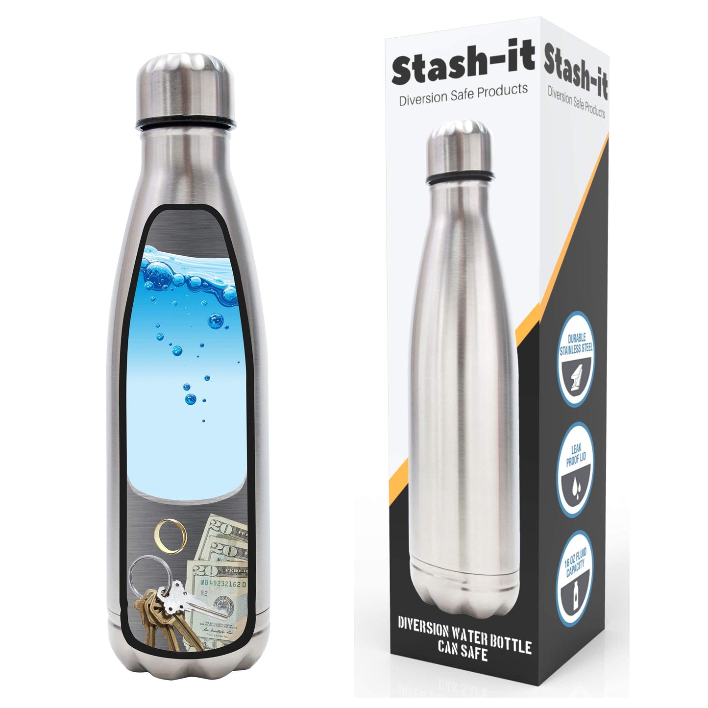 Diversion Water Bottle Can Safe by Stash-it, Stainless Steel Tumbler with Hiding Spot for Money, Discreet Decoy for Travel or at Home, Bottom Unscrews to Store your Valuables