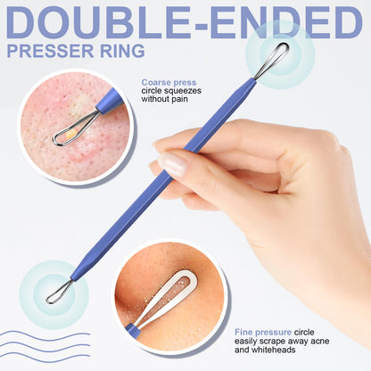 Teenitor Pimple Extractor Acne Treatment Tool Surgical Grade Blackhead Comedone Removal 2-in-1 Popper Tool for Face Nose Blackhead Extractor Tool Silver