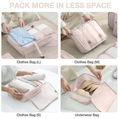 9 Set Packing Cubes for Suitcases,Packing Cube with Shoe, Cosmetics, Clothing, and Accessories Bags Packing Cubes for Travel Luggage Organizer Women Men(Beige)