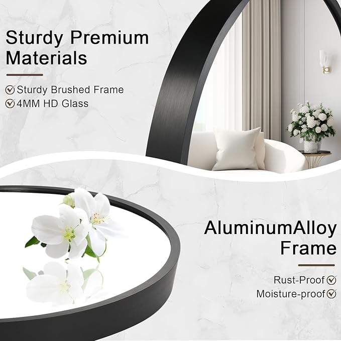 26x38 inch Oval Bathroom Mirror, Black Vanity Wall Mirror with Brushed Metal Frame, Oval Mirrors for Bathroom, Entryway, Over Sink, Living Room