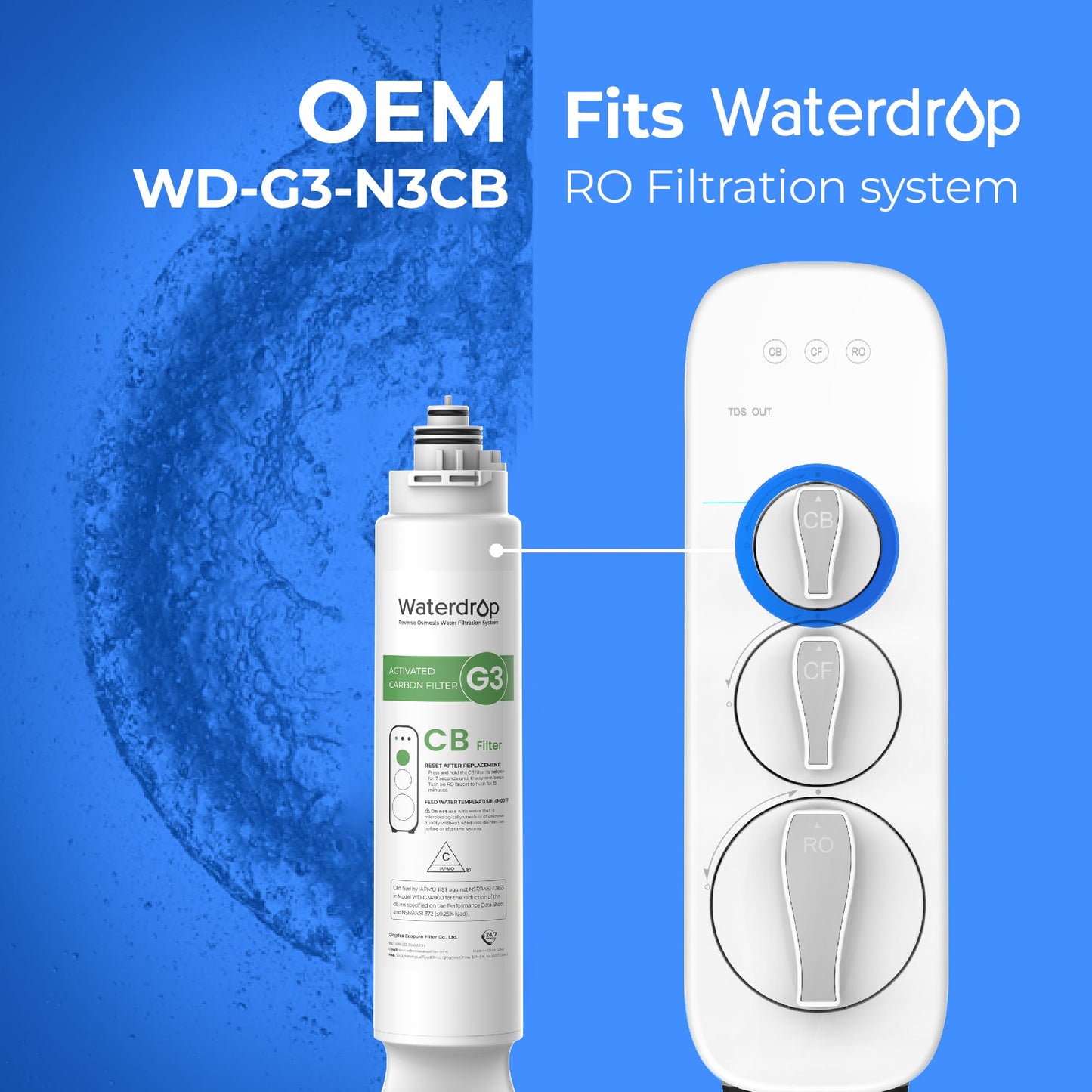 Waterdrop WD-G3-N3CB Filter, 1-Year Lifetime, Replacement for WD-G3-W Reverse Osmosis System (Package May Vary)