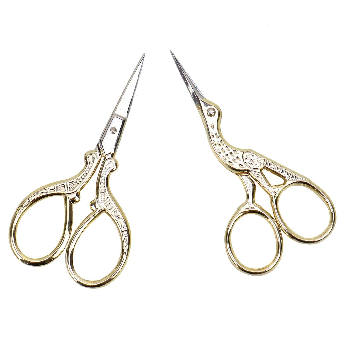 AQUEENLY Embroidery Scissors, Stainless Steel Sharp Stork Scissors for Sewing Crafting, Art Work, Threading, Needlework - DIY Tools Dressmaker Small Shears - 2 Pcs (3.6 Inches, Gold)