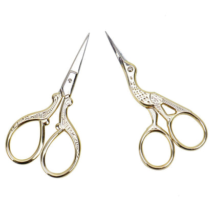 AQUEENLY Embroidery Scissors, Stainless Steel Sharp Stork Scissors for Sewing Crafting, Art Work, Threading, Needlework - DIY Tools Dressmaker Small Shears - 2 Pcs (3.6 Inches, Gold)