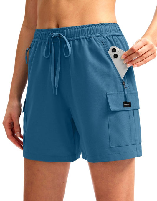 SANTINY Women's 5''/ 7''/9'' Hiking Cargo Shorts Quick Dry Lightweight Summer Shorts for Women Athletic Golf Zipper Pockets(Blue_S)