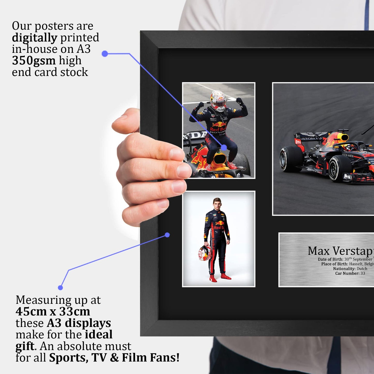 HWC Trading FR A3 Max Verstappen Gifts Printed Signed Autograph Presentation Display for F1 Formula 1 Racing Fans - A3 Framed