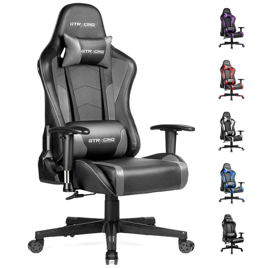 GTRACING Gaming Chair with Speakers, Video Game Chair Bluetooth Music with Lumbar Support, Ergonomic Comfortable Office Computer Chair for Adults, Adjustable Reclining Chairs, 360° Swivel, Light Grey