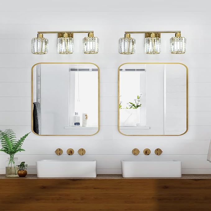 3 Lights Bathroom Vanity Light Fixtures, Modern Crystal Wall Lighting Fixtures, Wall Sconces, Wall Lamp for Over Mirror, for Bedroom Living Room Hallway