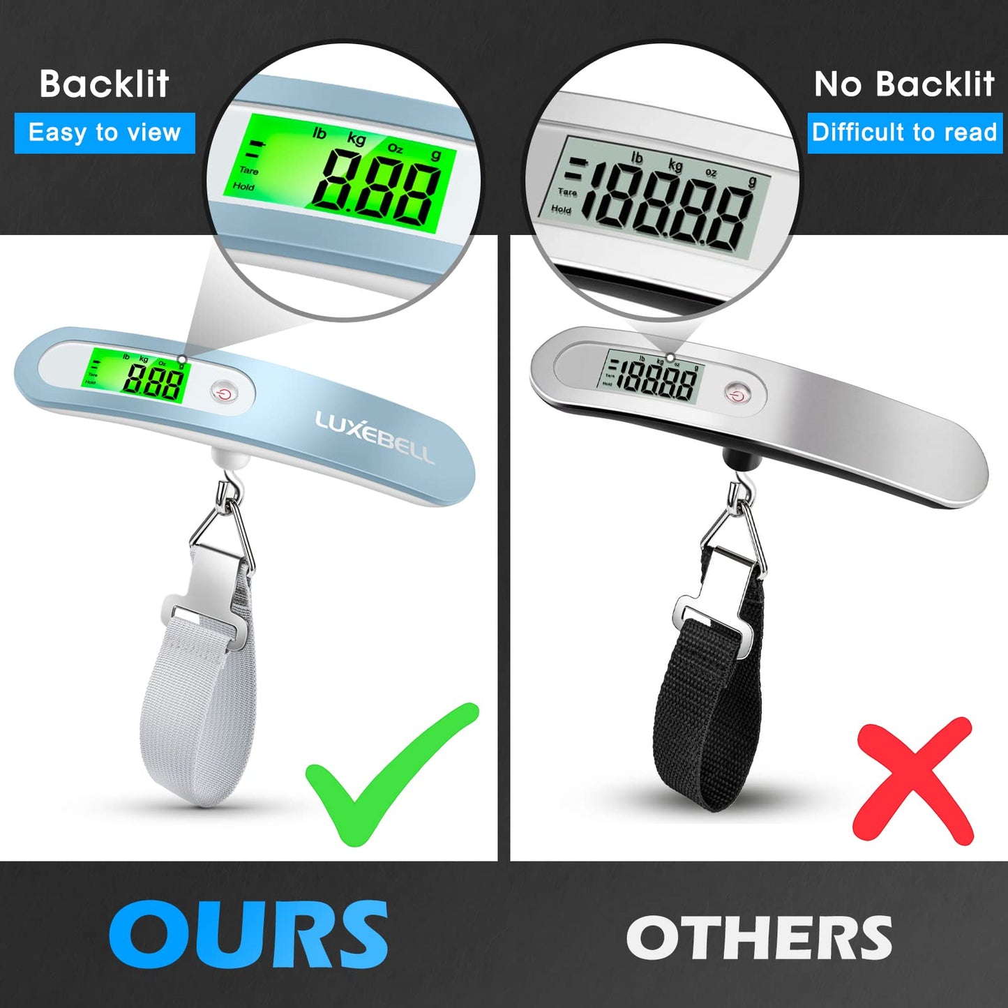 Digital Luggage Scale Vacation Travel Essentials Accessories Gifts for Traveler Portable Suitcase Handheld Weight Scale 110 lbs Hanging Baggage Travel Must Haves