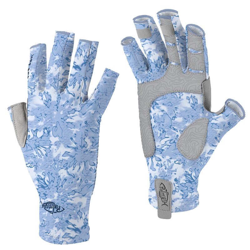 Palmyth UV Protection Fishing Fingerless Gloves UPF50+ Sun Gloves Men Women for Kayaking, Hiking, Paddling, Driving, Canoeing, Rowing（Ice Blue，Large）