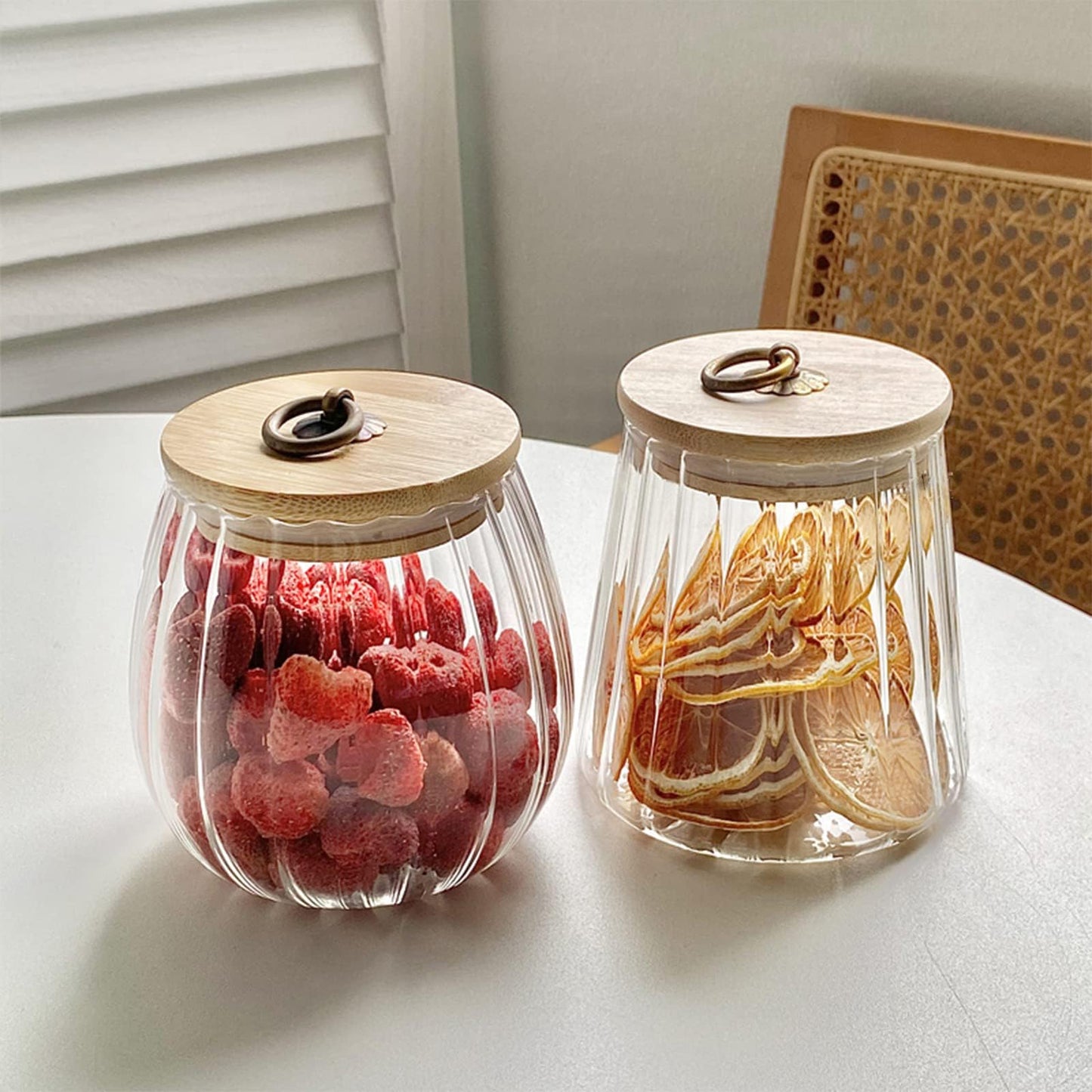 Galazzz Glass Jars with Bamboo Lids, 23 FL OZ Glass Containers with Airtight Lids for Storage, Large Candy Jars for Coffee Nuts Cookie, Decorative Glass Canister, 780ml Oval