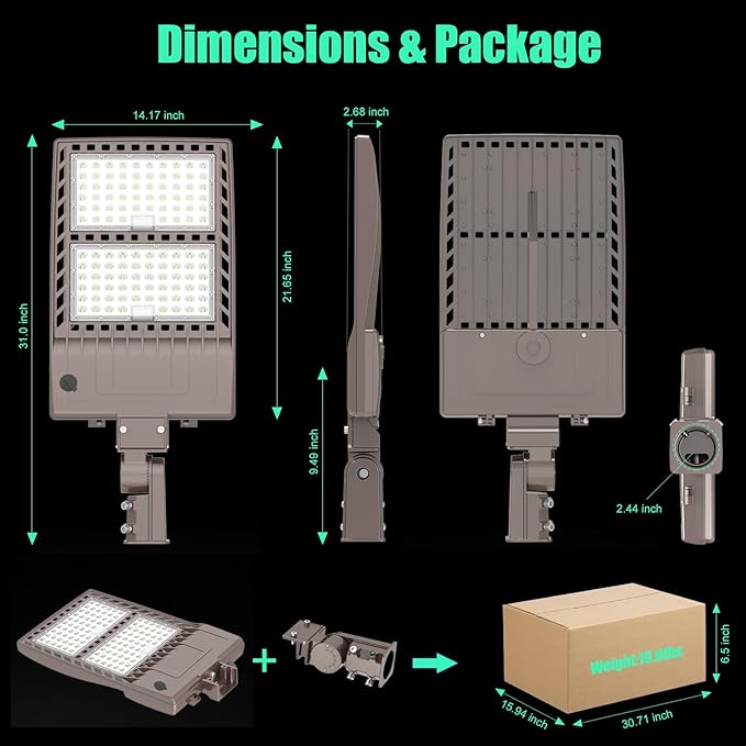 BBESTLED 320W LED Parking Lot Light with Dusk to Dawn Photocell - UL DLC Listed 44800LM IP65 5000K Slip Fit Mount Commercial Outdoor Area Street Roadway Pole Lighting 100-277VAC Input