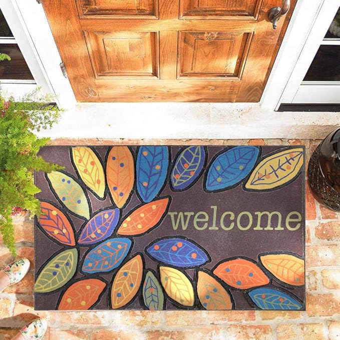 CHICHIC Door Mat, Welcome Mat 17x 30 Inch Front Door Mat Outdoors for Home Entrance Outdoors Mat for Outside Entry Way Doormat Entry Rugs, Heavy Duty Non Slip Rubber Back Low Profile, Leaves
