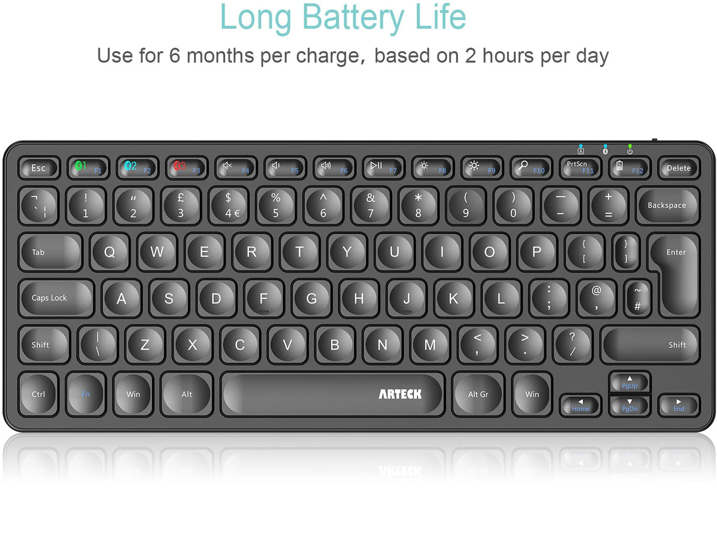 Arteck Universal Multi-Device Bluetooth Keyboard Ultra Slim and Compact Wireless Bluetooth Keyboard with Media Hotkeys for Windows iOS iPad OS Android Computer Desktop Laptop Surface Tablet Smartphone