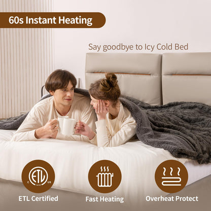 Bearhug Electric Blanket King Size 100" x 90", Dual Controller Heated Blanket, White Flower Patterns Faux Fur & Warm Sherpa, 10-Heat Levels & 1-12H Auto Off,ETL, Machine Washable