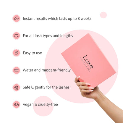 Luxe Cosmetics - Lash Lift Kit - Complete Set for Eyelash Lifting - New Pro Version - Easy to Apply and Long Lasting Finish - Professional Results up to 8 Weeks from Home- Includes 3 Applications
