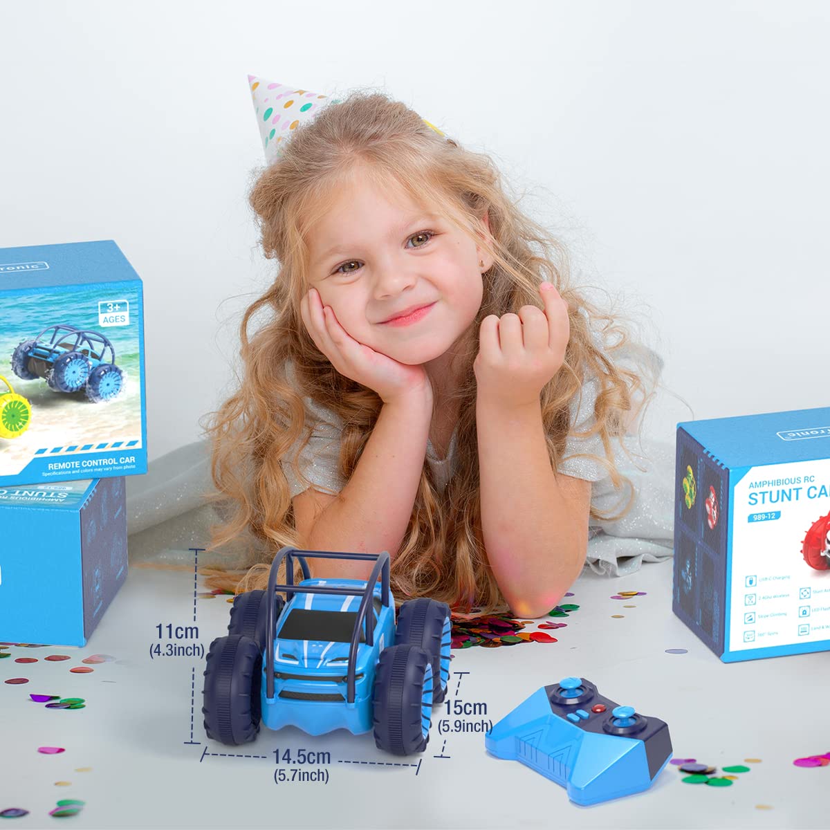 MaxTronic Fast Direct Charging Remote Control Cars, 360° Flip Waterproof Stunt Car with ON/OFF Cool LED, 2.4GHz 4WD Indoor Outdoor Kids RC Toy Gift ideas for Kids Boys Girls