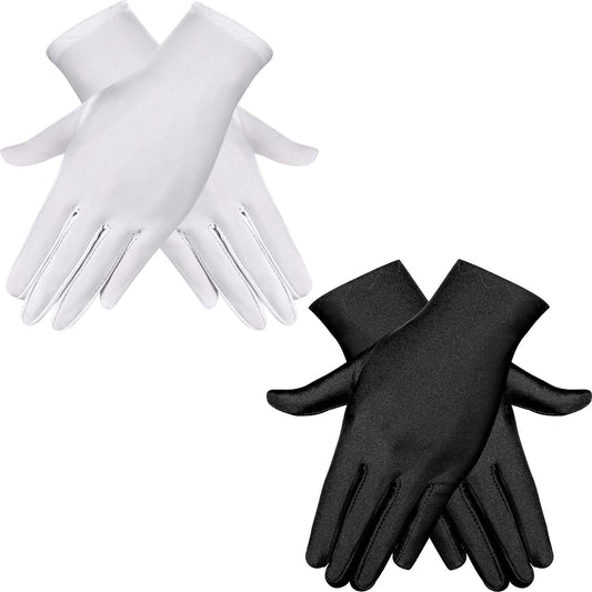HESTYA 2 Pair Women Stretchy Spandex Gloves Short Stain Costume Formal Gloves for Halloween Cosplay Party Uniform Parade(8.3 Inch)