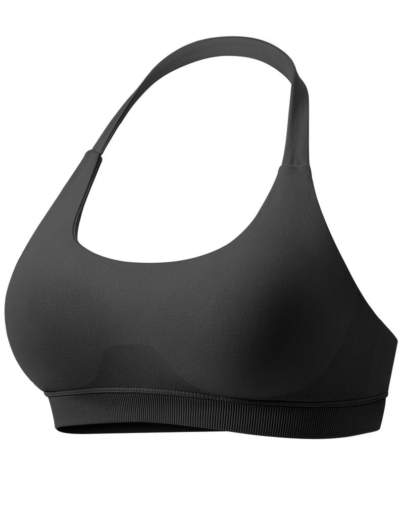 VOYJOY Women Workout Impact Bras Medium Low Support Halter Sports Bras Seamless Open Back Gym Padded Yoga Crop Top Black L