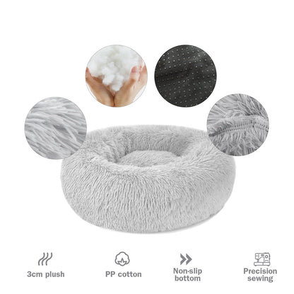 Calming Dog Cat Donut Bed - 19.7in Fluffy Plush Puppy Kitten Cuddler Round Bed, Warm and Soft Pet Cosy Anti Anxiety Beds with Non-Slip Bottom and Washable (M-50CM, Grey)