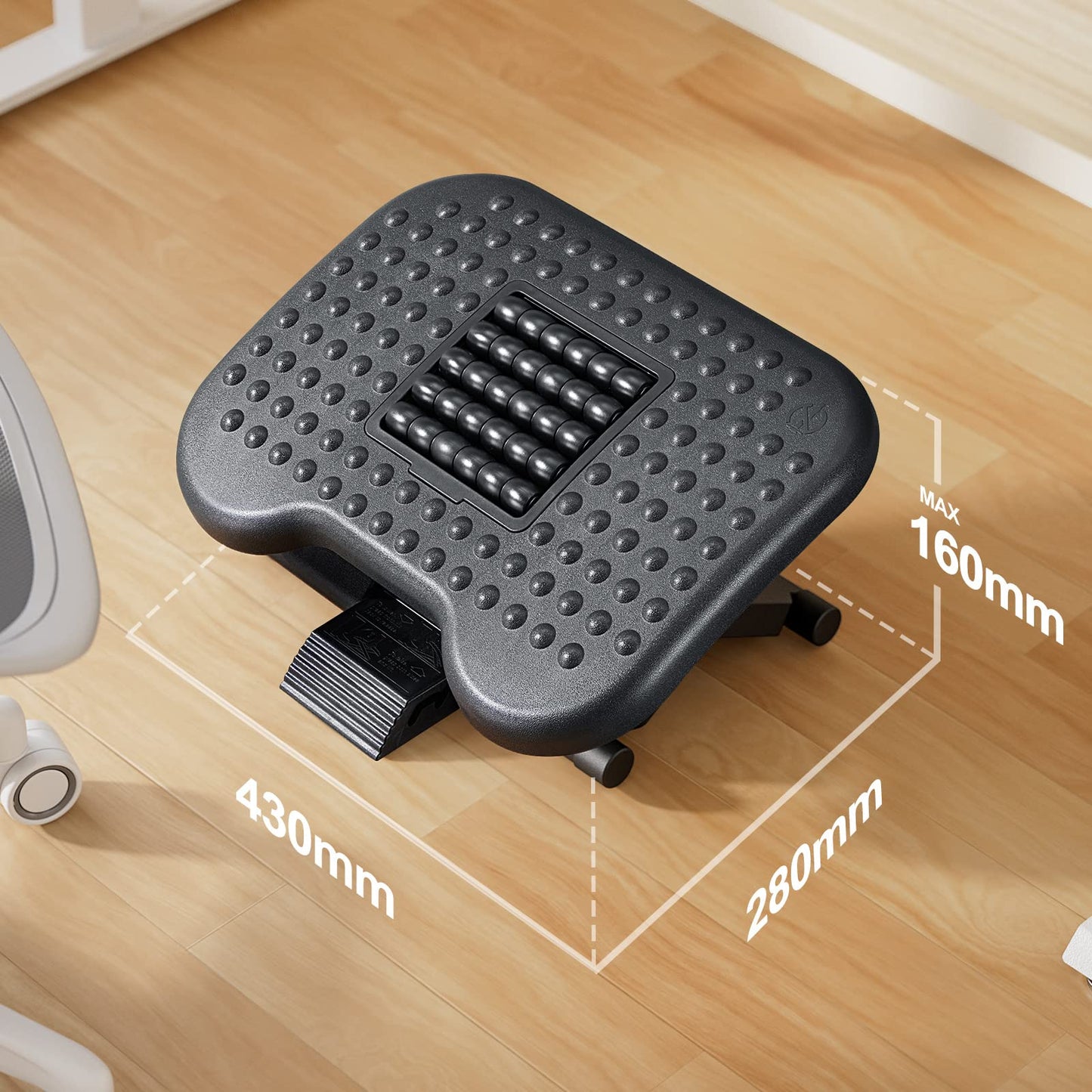 HUANUO Foot Rest, Foot Rest Under Desk with Massage Function, Adjustable Angle & 3 Different Height Positions, Non-Slip Foot Stool for Office & Home