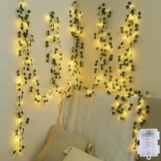 CEWOR Vine with Fairy Lights Battery Operated, 40ft 120 LED Ivy String Lights, Artificial Ivy Garland with Lights for Bedroom, Room, Wall, Garden, Party, Wedding Decor