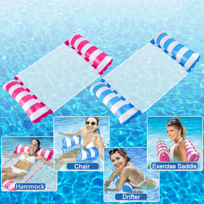 2 Pack Pool Hammock Water Hammock for Adults, Inflatable Hammocks for Swimming Pools, Relaxing Pool Lounger Inflatable Hammock Inflatable Pool Floats with a Manual Air Pump (Blue, Pink)