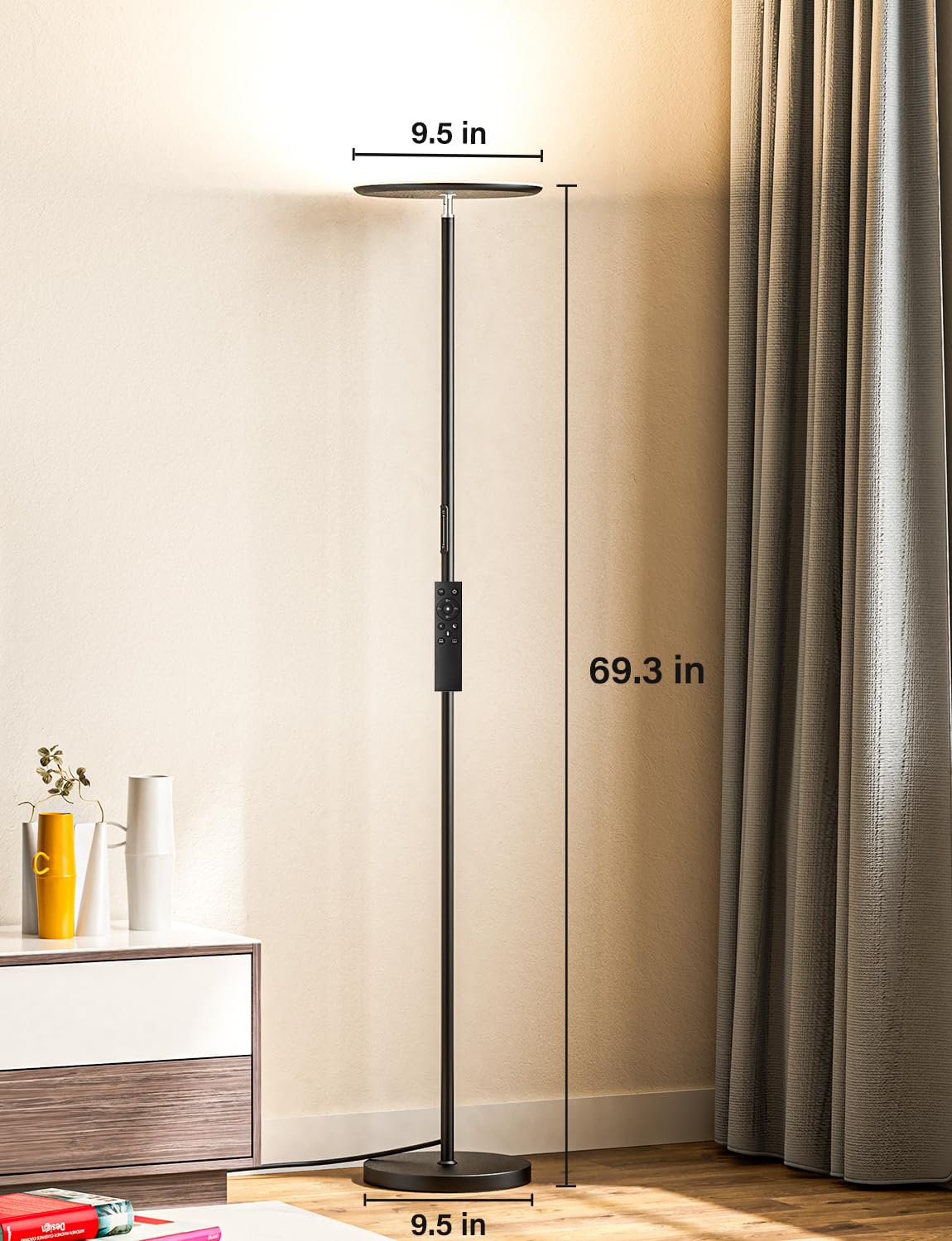 PreeOtti Modern LED Floor Lamp - Remote & Touch Control, 40W/2400LM Sky Torchiere Standing Lamp, Fully Dimmable, 3 Color Temperatures, Ideal for Living Room & Bedroom, Easy to Assemble