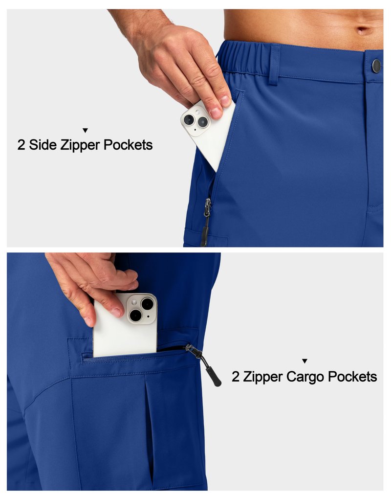 Pudolla Men's Hiking Cargo Shorts Lightweight 7" Travel Casual Shorts for Men Golf Work Outdoor with 5 Zipper Pockets(Royal Blue Large)