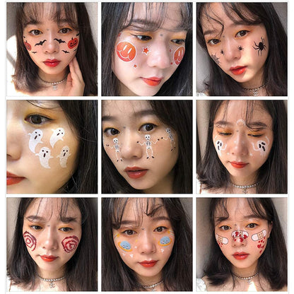 Halloween tattoo stickers cute cartoon pumpkin spider white ghost skull black 27pcs (9 models, 3 for each)