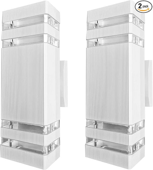 Outdoor Lights Wall Mount, White Up and Down Exterior Lighting Fixtures, Modern Square Porch Wall Sconce Aluminum Front Door Light LED Wall Lamp for Garage Garden Patio 2 Pack