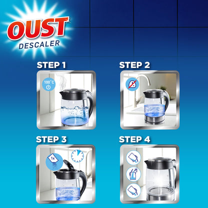 Oust Powerful All Purpose Descaler, New Formula, Limescale Remover – Ideal for Kettles, Coffee Machines, Irons and Shower Heads, 3 Sachets x 6 (18 Sachets Total)