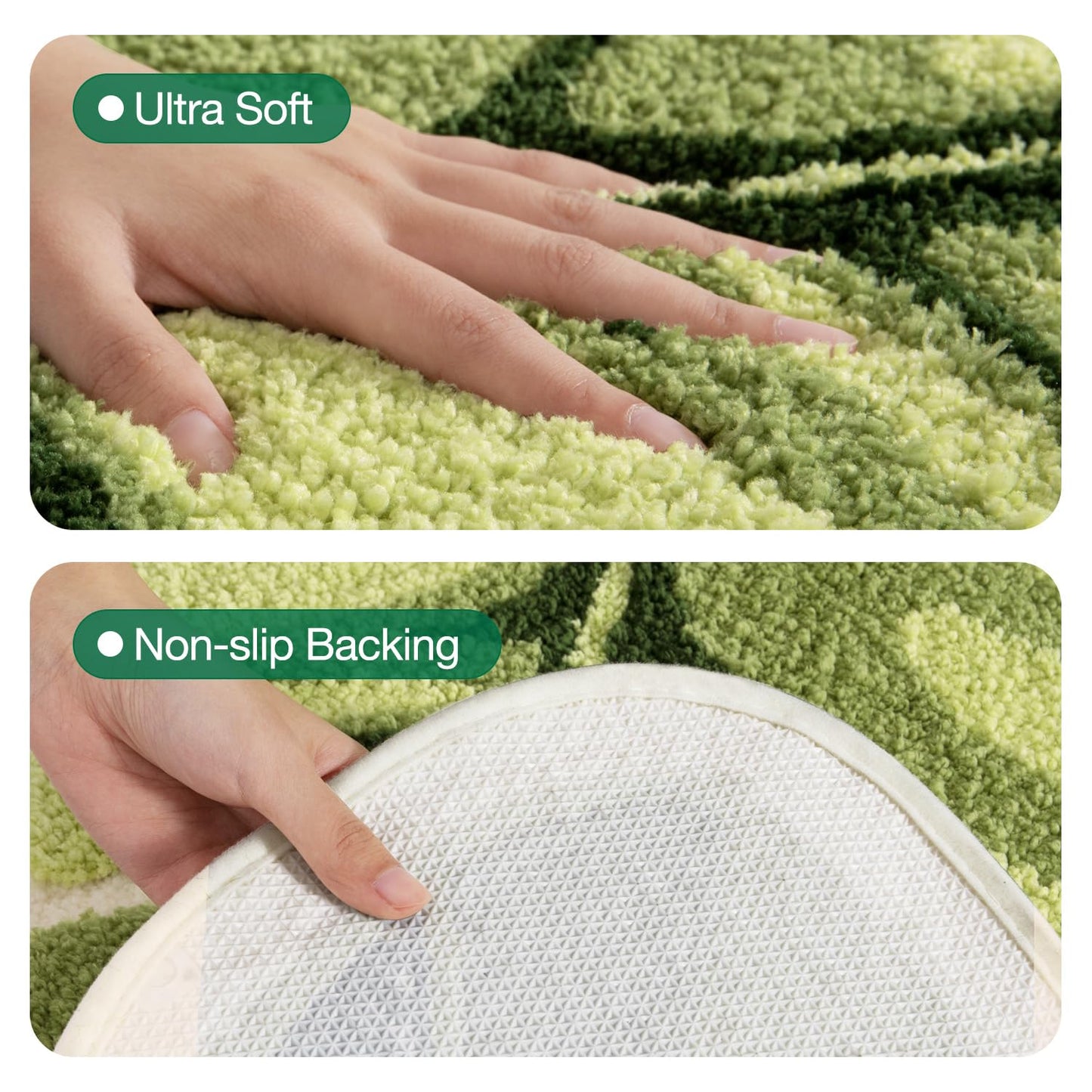 LUMI Cute Bathroom Rugs with Green Leaf Plant, Soft, Fluffy, Plush, Absorbent, Quick Dry, Non Slip, Machine Washable for Shower Floor, Bathroom, Bedroom,Kids Room, 19.5"x39.5", Palm Leaf