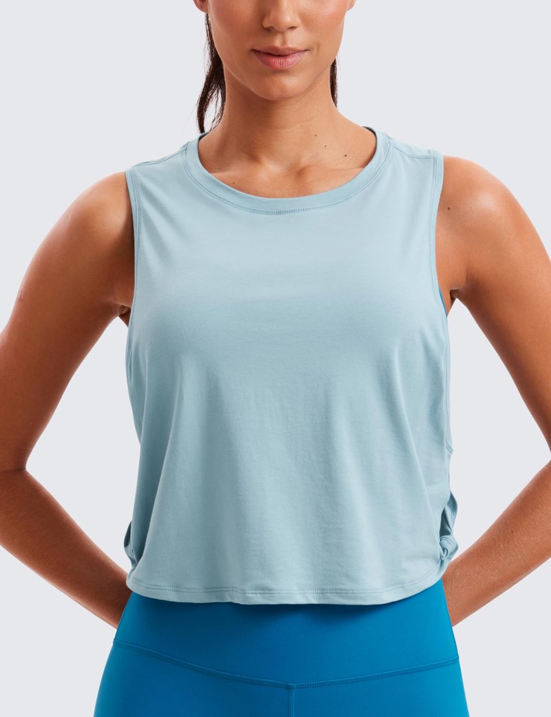 CRZ YOGA Pima Cotton Large Armhole Tank Tops for Women - Workout Sport Athletic Yoga Running Gym Loose Crop Sleeveless Shirts Deep Armhole-Pure Blue XX-Small