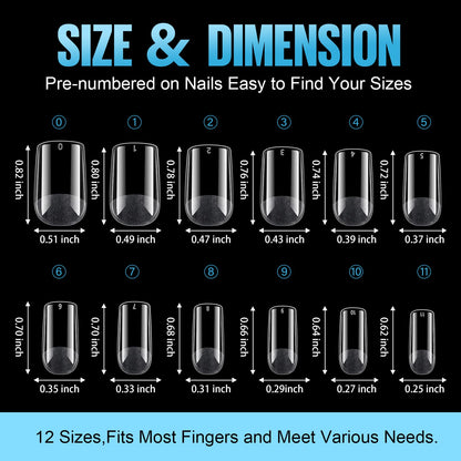 TOMICCA Short Nail Tips Extra Short Square Nail Tips, 192Pcs Fake Nails 12 Sizes Acrylic Clear Nails for Beginner and Professional DIY Gel Nails Salon