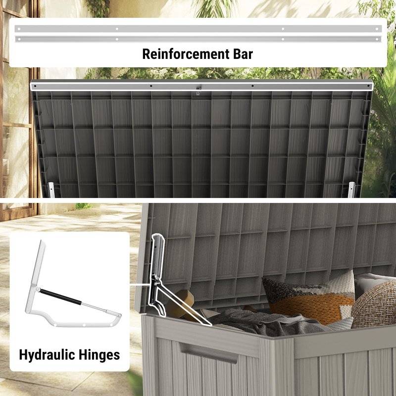 Mars Villa 180 Gallon Outdoor Storage Box, Large Waterproof Resin Deck Box for Patio Furniture Cushions, Pool Supplies, Gardening Tools, Lockable, Weatherproof and UV Resistant, Grey
