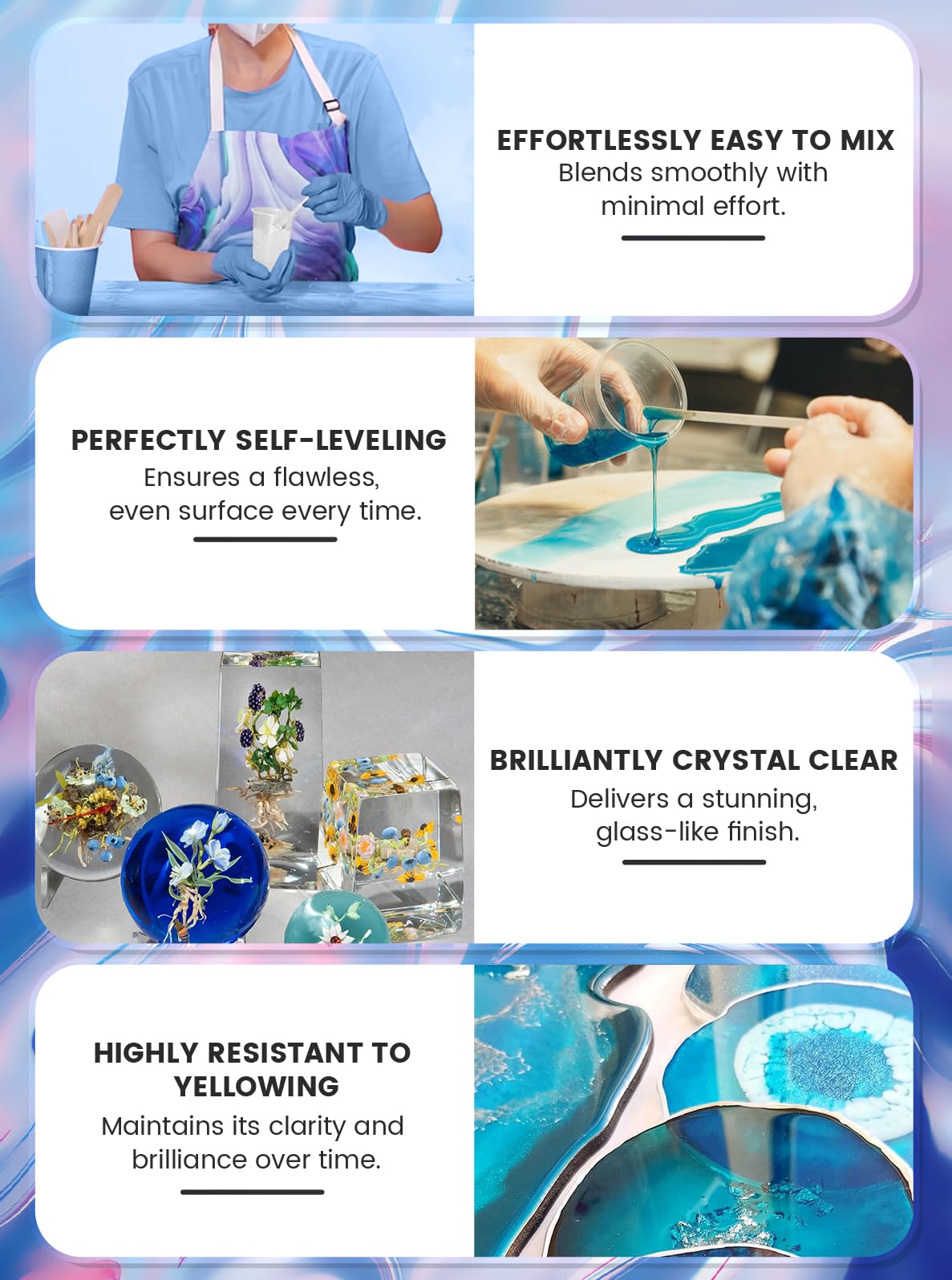 Jarezina 64OZ Epoxy Resin Kit,Crystal Clear Epoxy Resin-Strong and No Bubble,Not Yellowing,Self Leveling Easy Mix 1:1,Suitable for Art Casting,DIY,Jewelry Projects, Wood & Molds