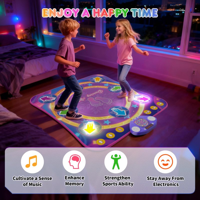 Dance Mat Toys for 3-12 Year Old Girls & Boys, Dance Mats with Light Up 8-Buttons & Wireless Bluetooth, Music Dance Toy with 5 Modes Game, Birthday Xmas Gifts for 3 4 5 6 7 8 9 10+ Year Old Girls Boys