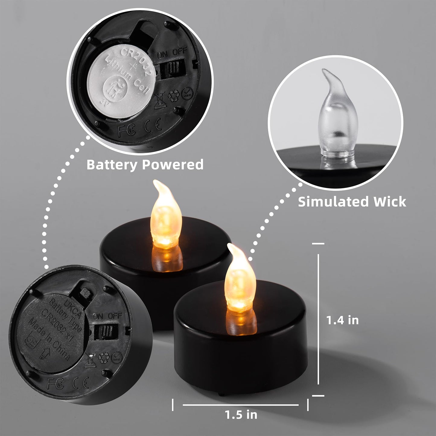Pandaing Lasts 2X Longer Black Flameless Tealight Candles, 40 Pack, Batteries Included, Realistic Tea Lights Candles, Flickering Bright Tealights, Battery Operated Candles for Halloween Decorations