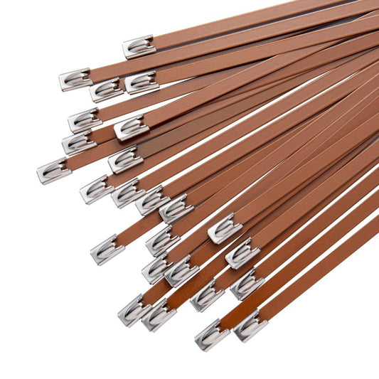 SCITOOLS Metal Zip Ties Brown 11.8-Inch 304 Stainless Steel Zip Ties Heavy Duty, 270LBS Tensile Strength, Wire Multifunctional Locking Exhaust Wrap Flexible Durable 30 PCS